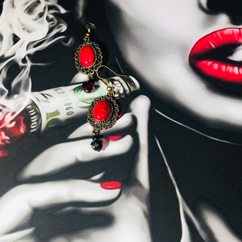 Gorgeous Goth Red 5a Crystal & Red Jade Earrings!